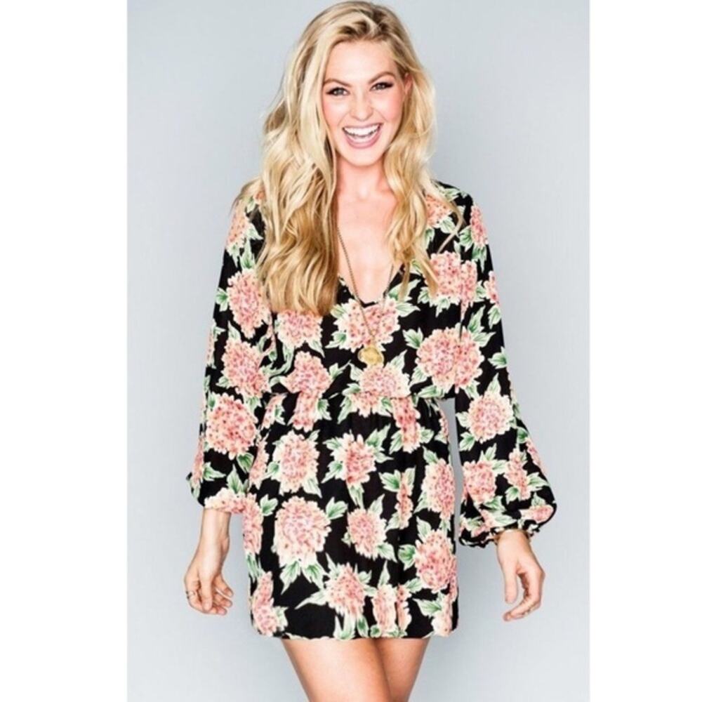 Show Me Your Mumu Rainey Floral Boho Long Sleeve Mini Dress Size Small